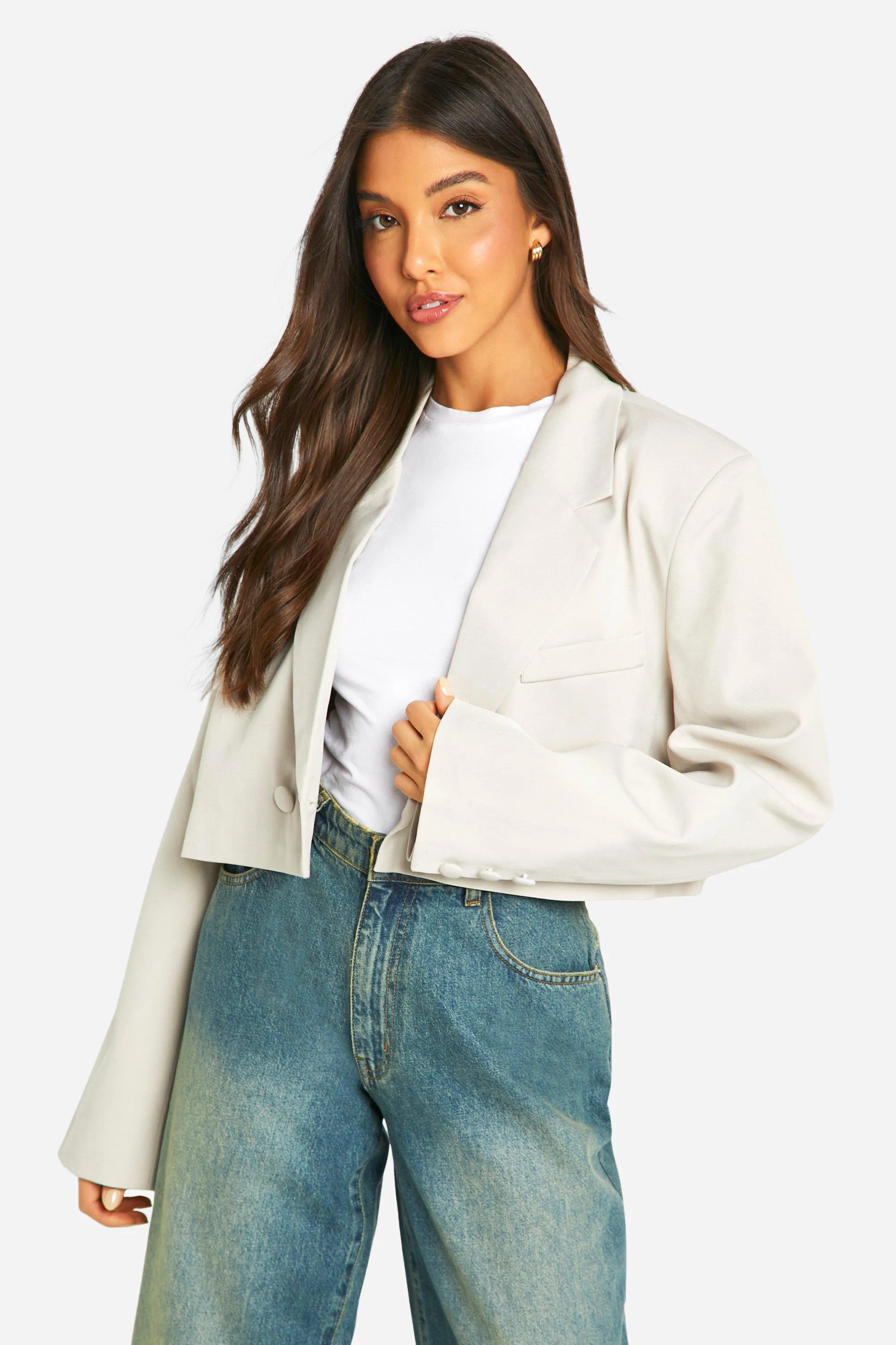 Double Breasted Boxy Crop Blazer