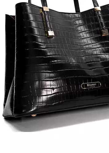 Dune London Dorry Black Croc Branded Hardware Tote Bag | Kaleidoscope