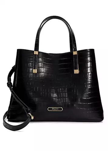 Dune London Dorry Black Croc Branded Hardware Tote Bag | Kaleidoscope