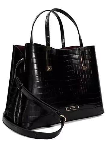 Dune London Dorry Black Croc Branded Hardware Tote Bag | Kaleidoscope