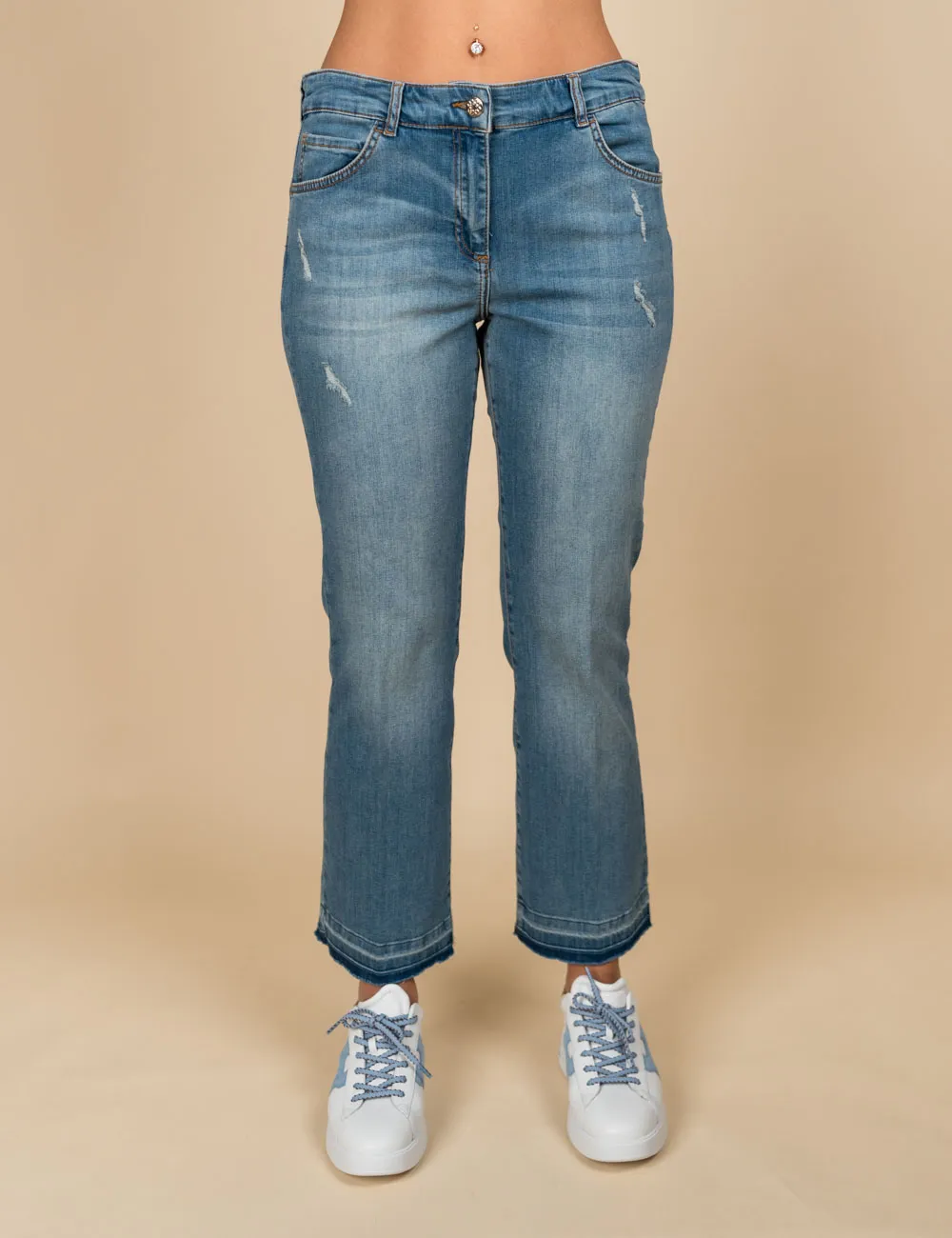 Elena Mirò - Jeans kick flare in cotone sostenibile azzurro