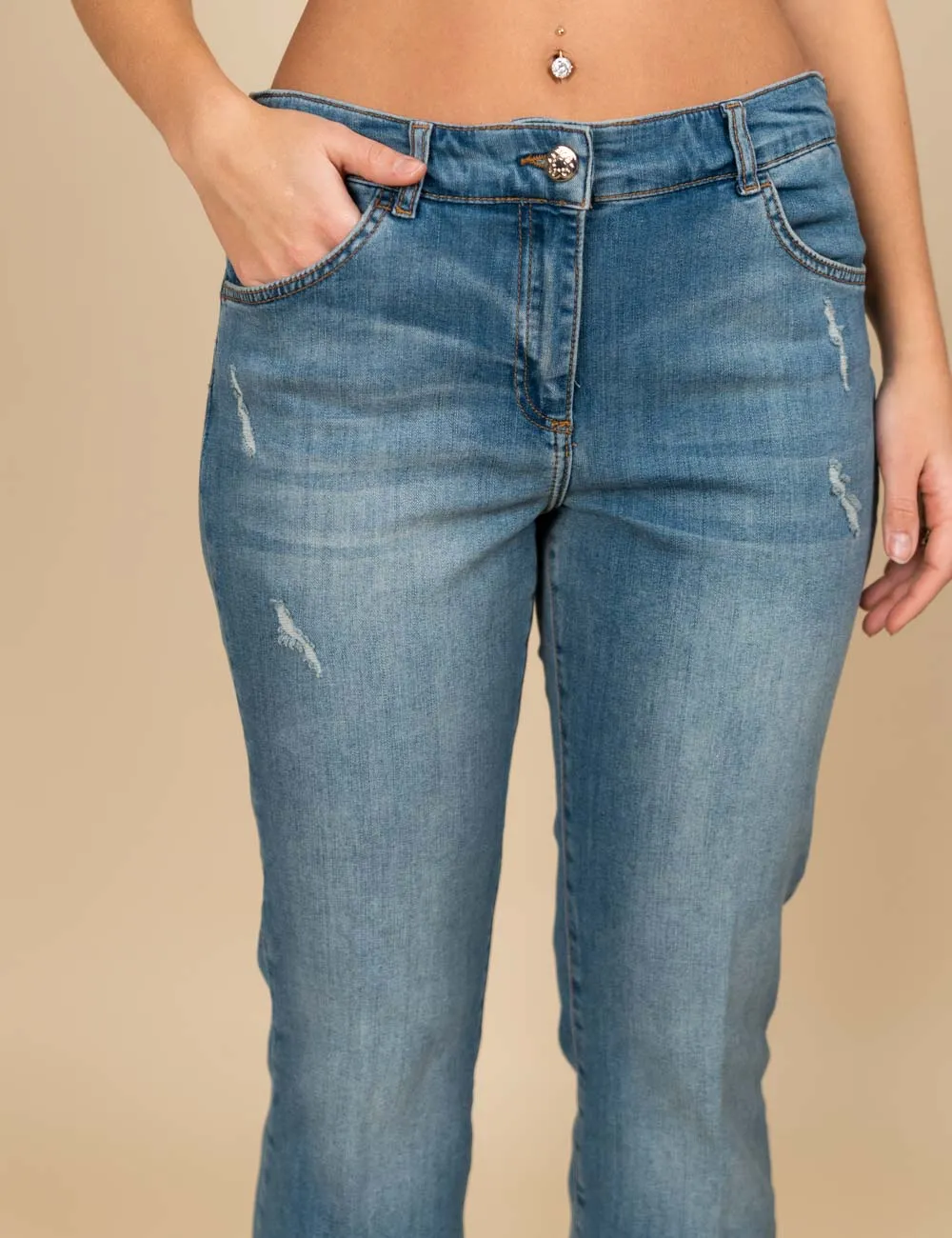 Elena Mirò - Jeans kick flare in cotone sostenibile azzurro