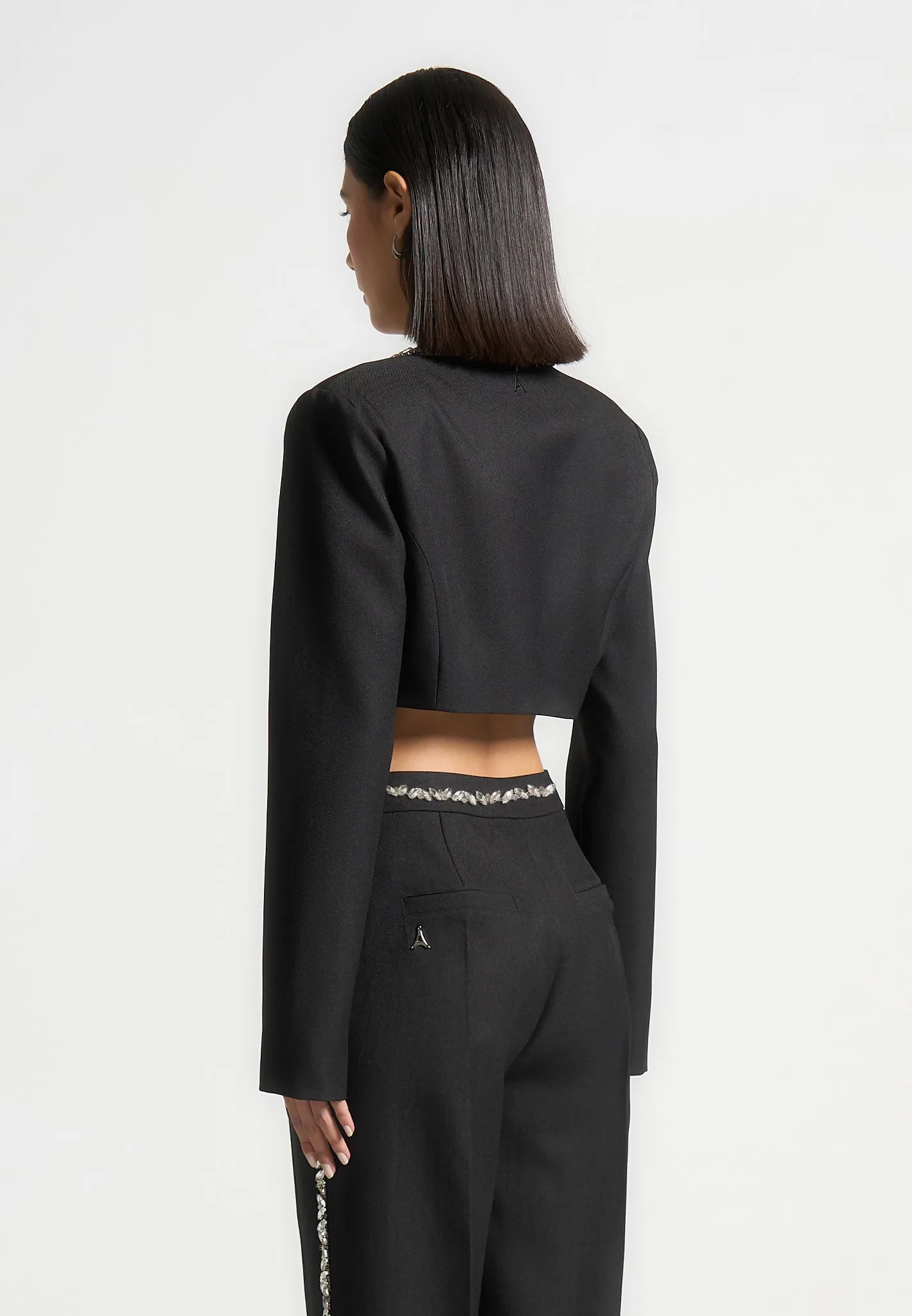 Embellished Cropped Blazer - Black