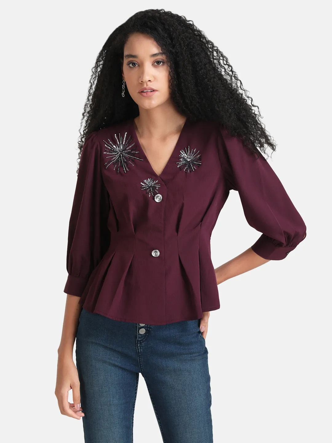 Embellished Top With Pleats