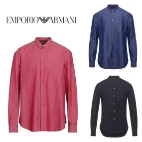 EMPORIO ARMANI  |Long Sleeves Plain Cotton Logo Shirts