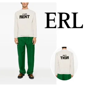 ERL  |Unisex Long Sleeves Plain Cotton Logo Shirts