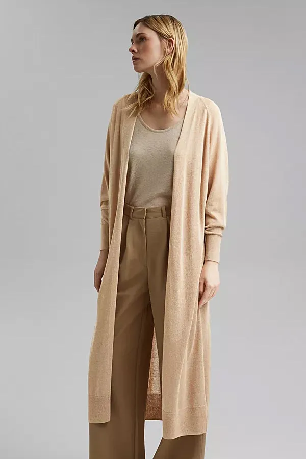 Esprit Linen Blend Long, Open Front Cardigan