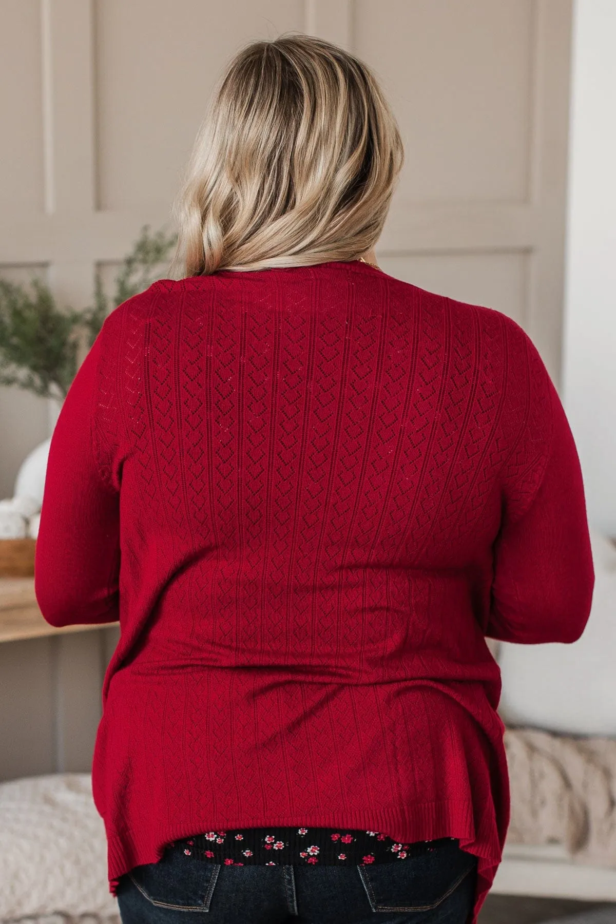 Found Myself Open Front Knit Cardigan- Red