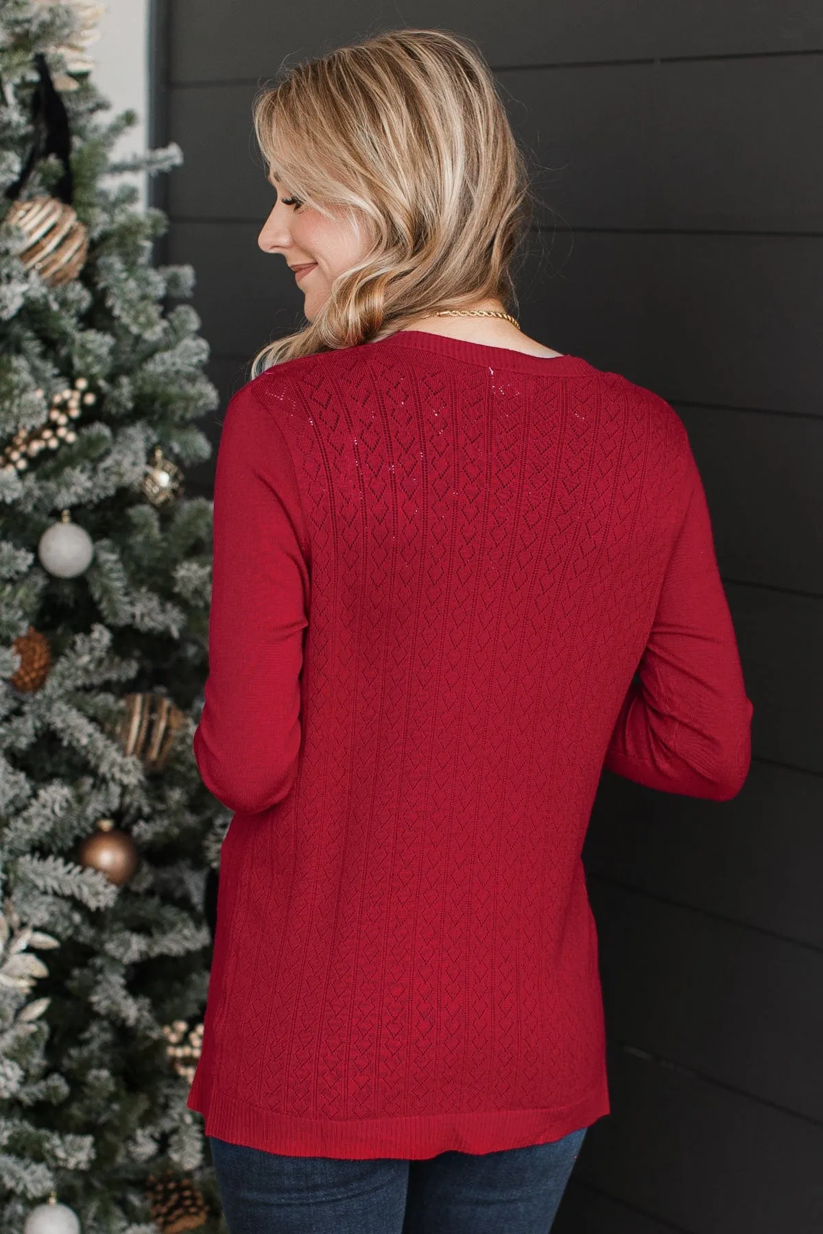 Found Myself Open Front Knit Cardigan- Red