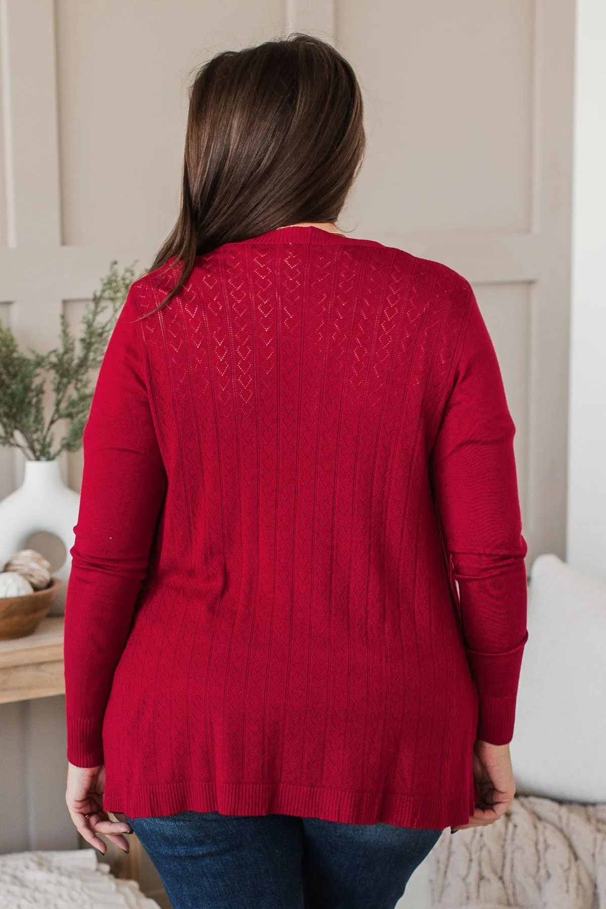 Found Myself Open Front Knit Cardigan- Red