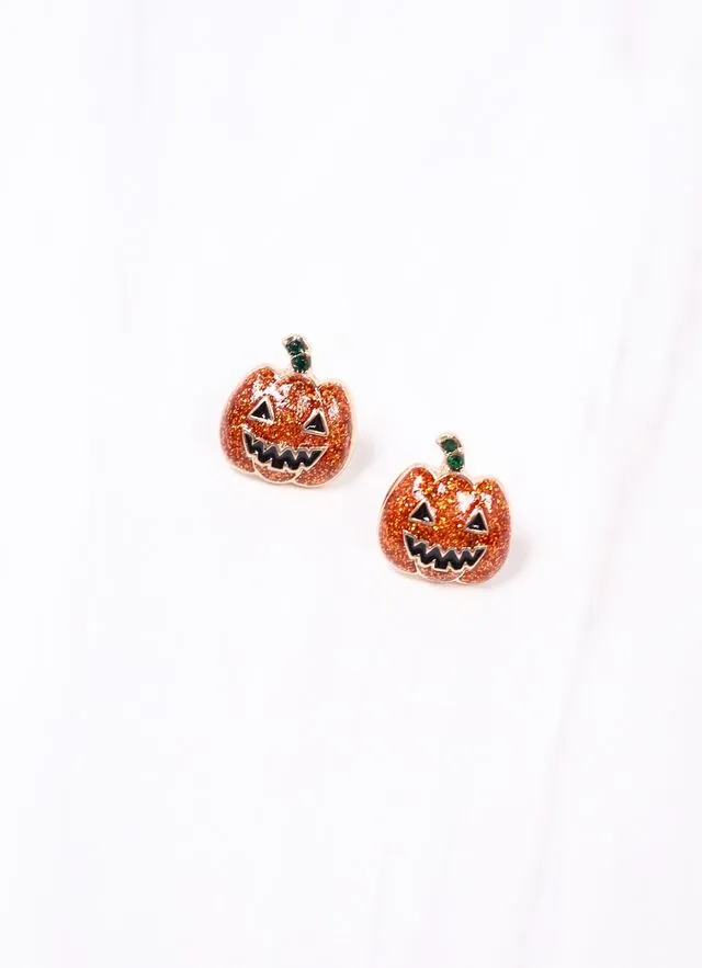 Grim Glittery Jack o Lantern Earring ORANGE