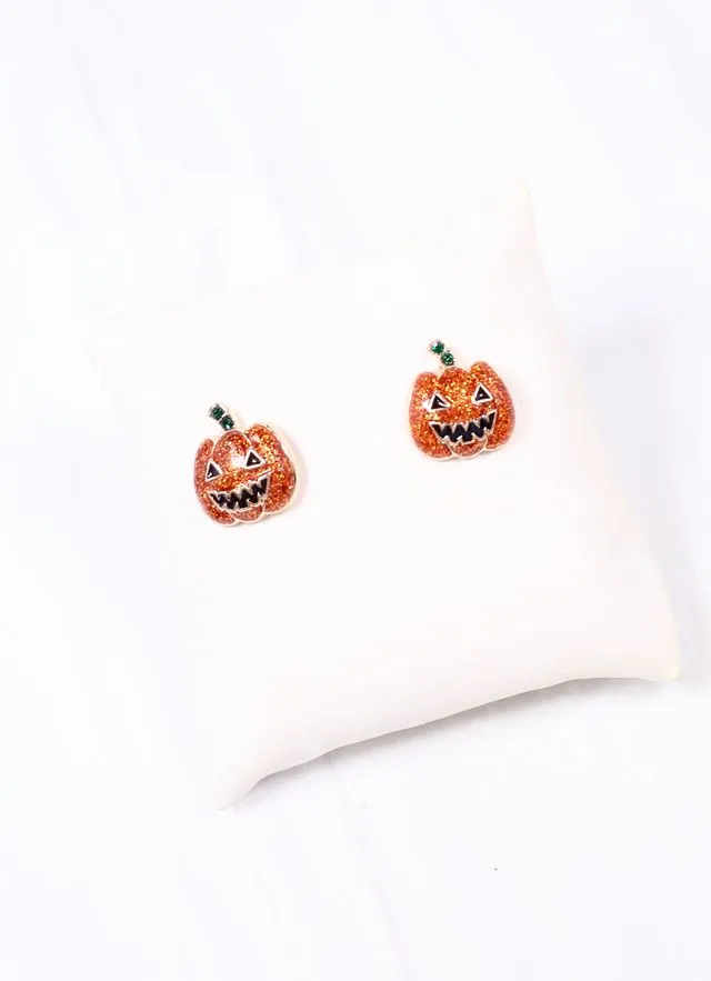 Grim Glittery Jack o Lantern Earring ORANGE