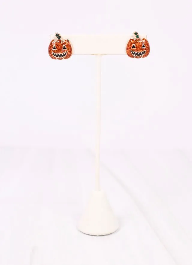 Grim Glittery Jack o Lantern Earring ORANGE