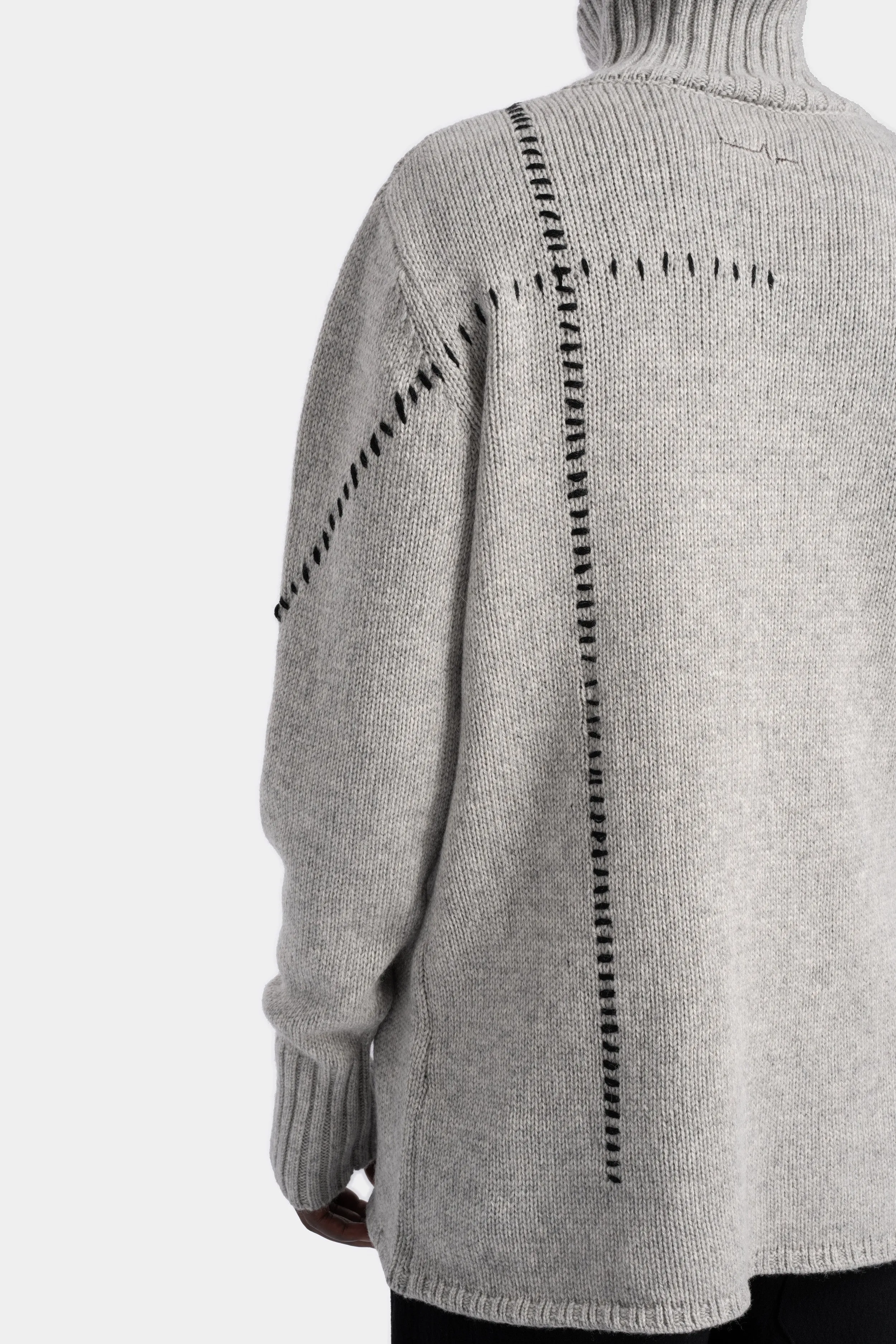 High neck scar-stitch detail knit sweater, Grey