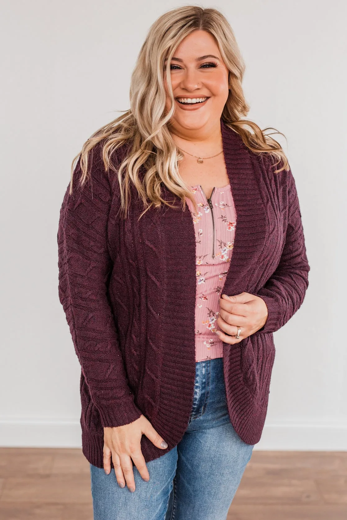 Home Is Where The Heart Is Knit Cardigan- Dark Plum