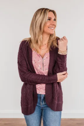 Home Is Where The Heart Is Knit Cardigan- Dark Plum