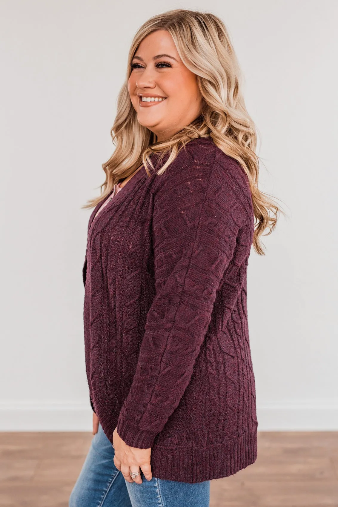 Home Is Where The Heart Is Knit Cardigan- Dark Plum