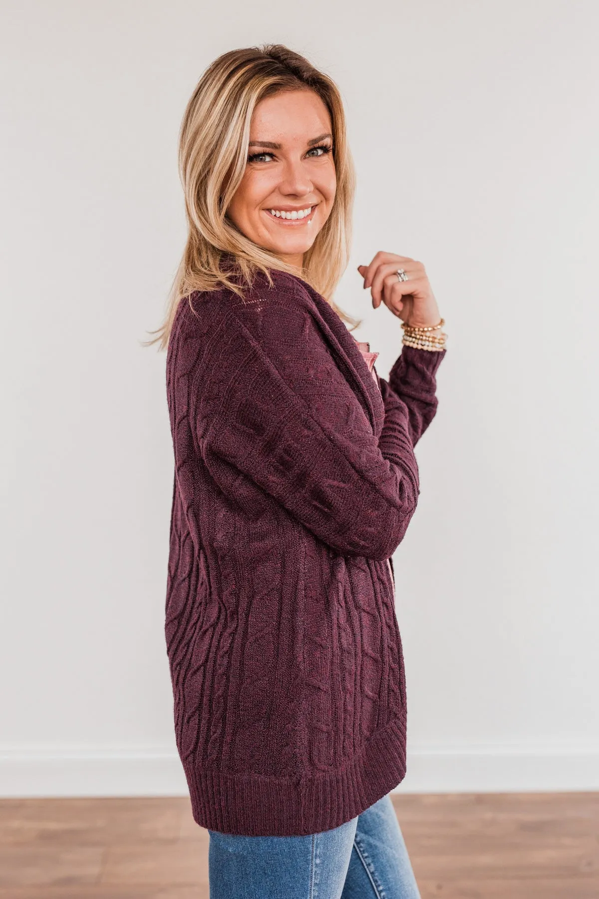 Home Is Where The Heart Is Knit Cardigan- Dark Plum