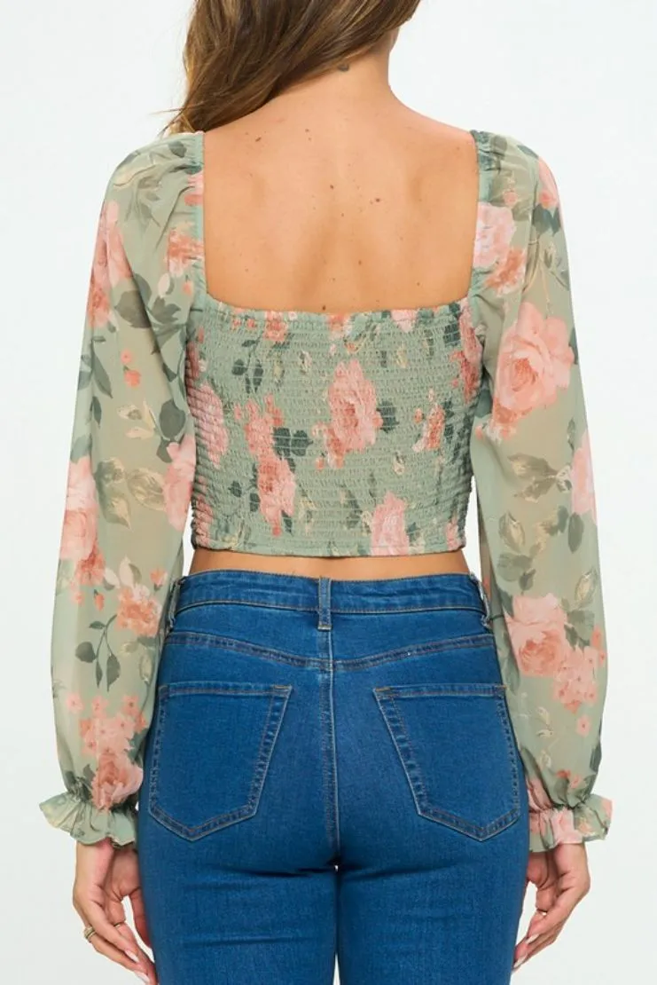 Jolie Floral Print Bustier Crop Top