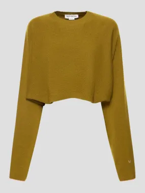 Khaki Crew Neck Cropped Jumper