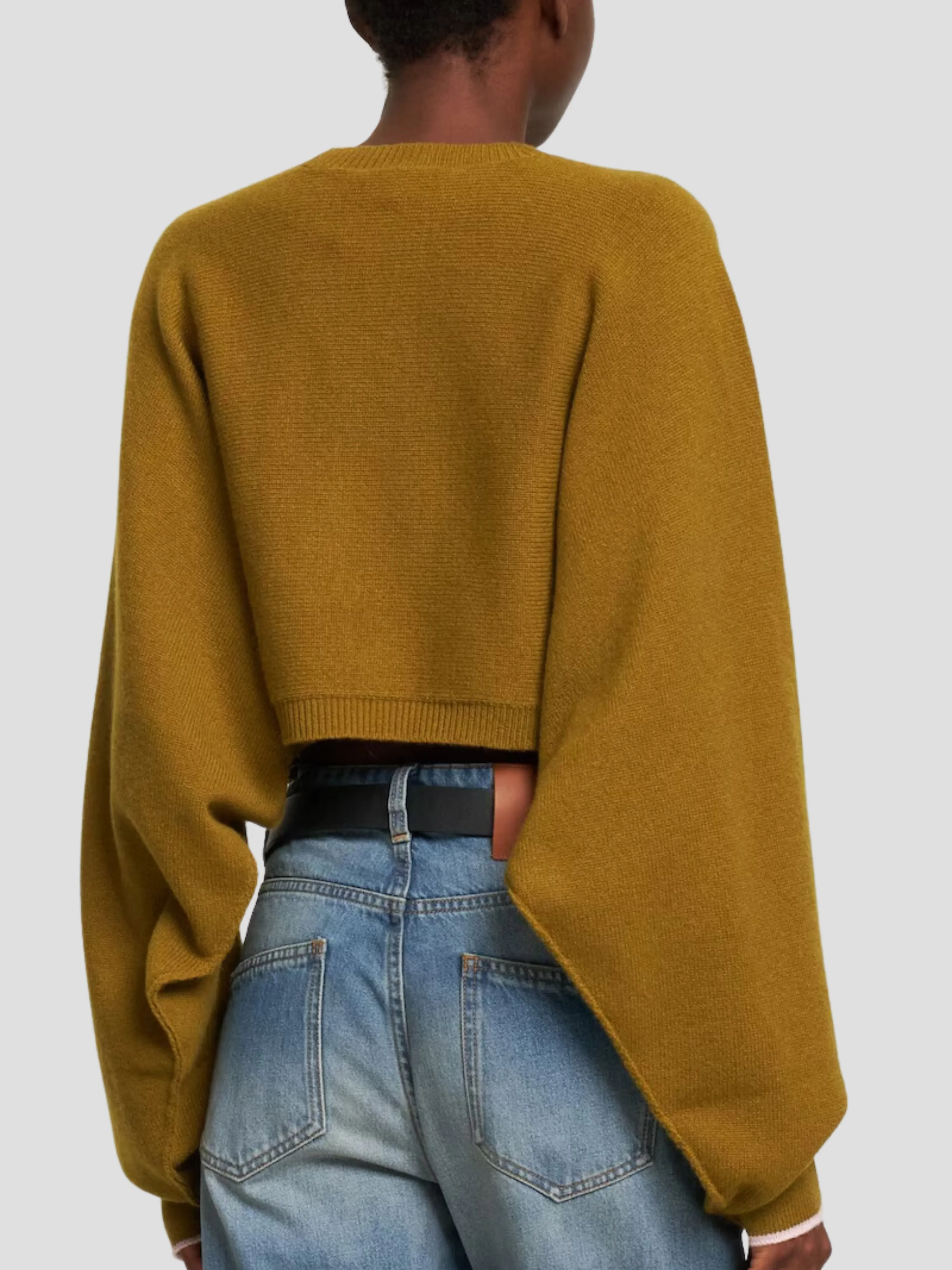 Khaki Crew Neck Cropped Jumper