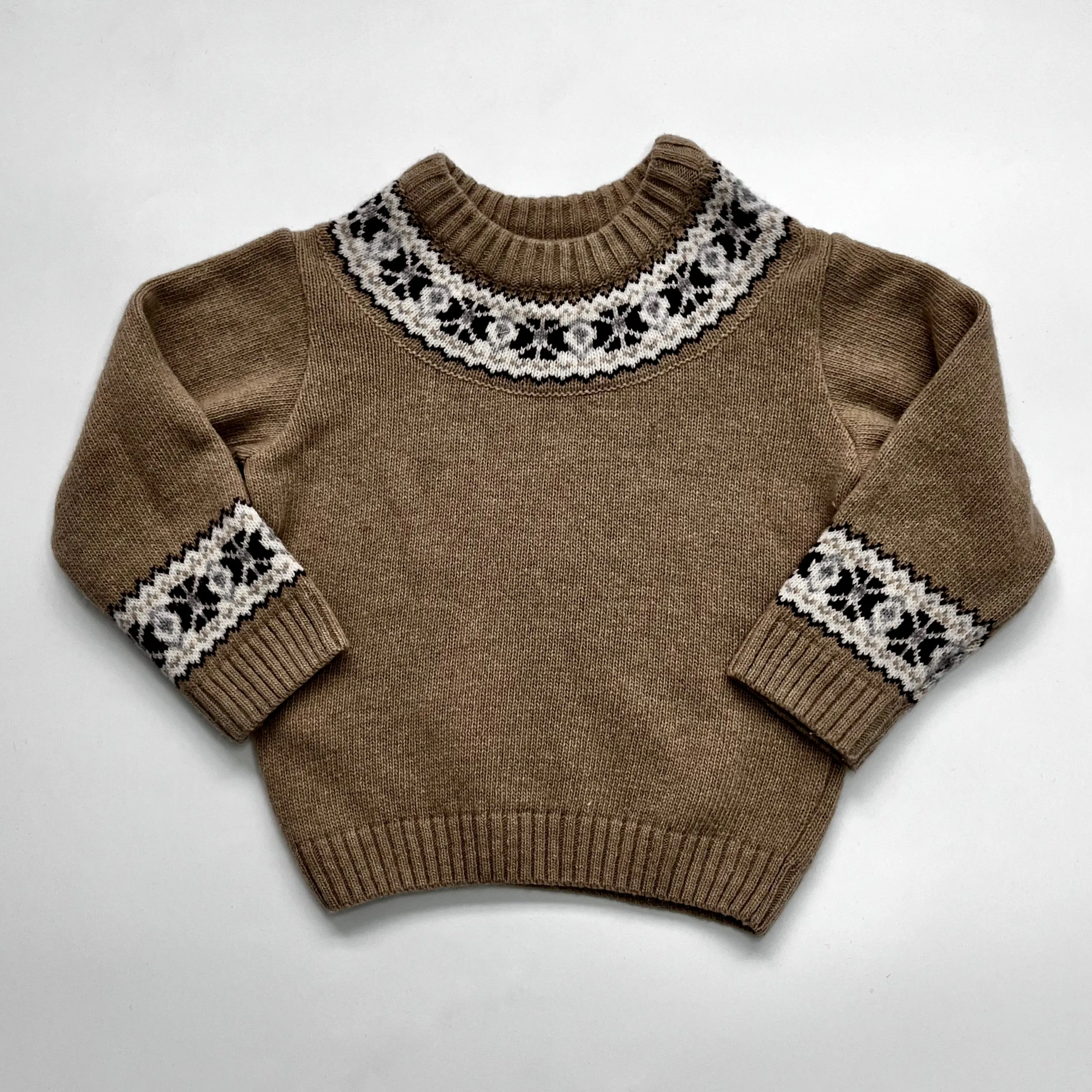 La Coqueta Beige Fairisle Intarsia Jumper: 2 Years