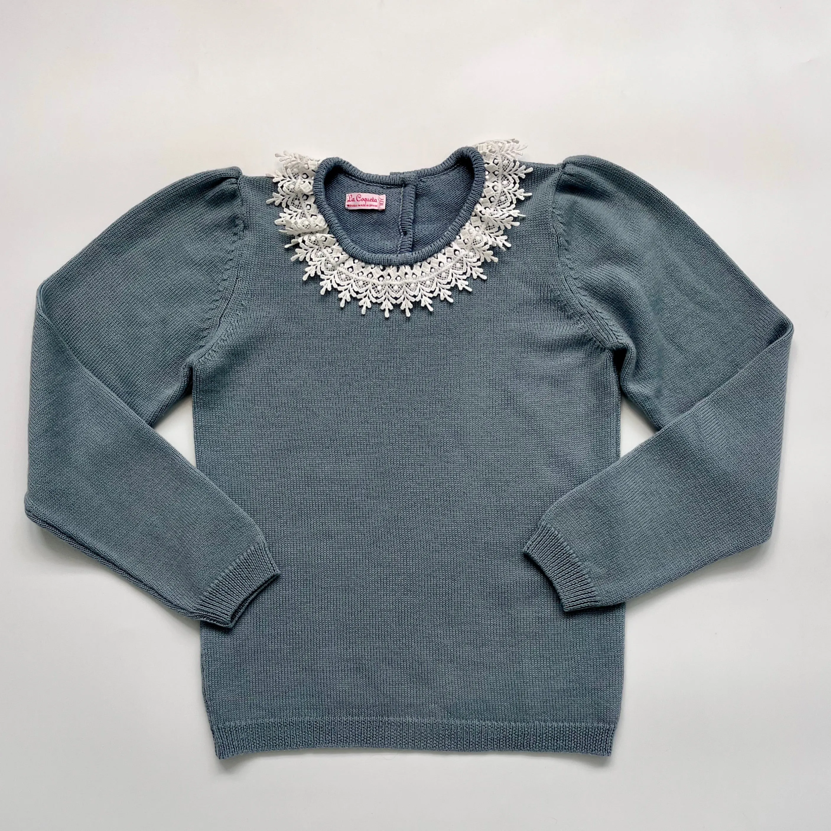 La Coqueta Blue Wool Jumper With Lace Collar: 10 Years