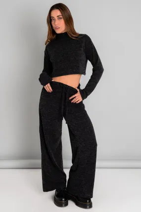 Legging canalé de punto wide leg con jareta