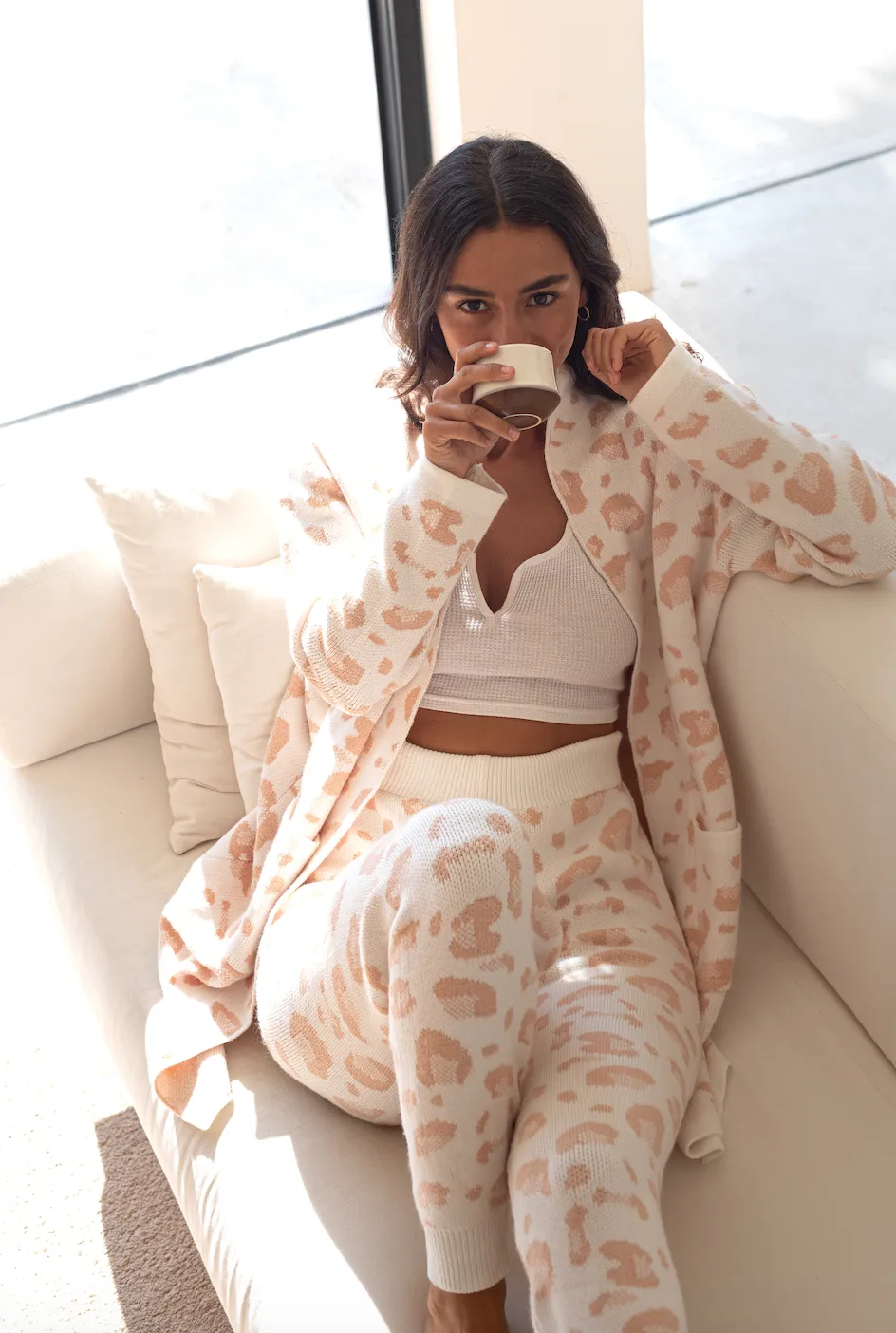 LEOPARD CARDI LOUNGE SET - PEACH