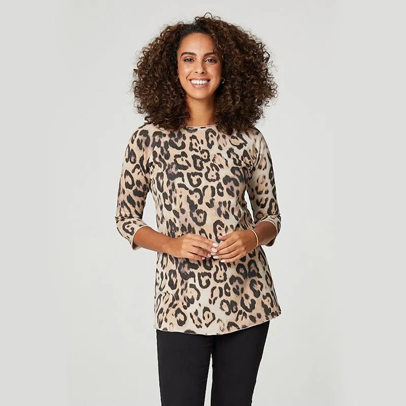 Leopard Print 3/4 Sleeve Knit