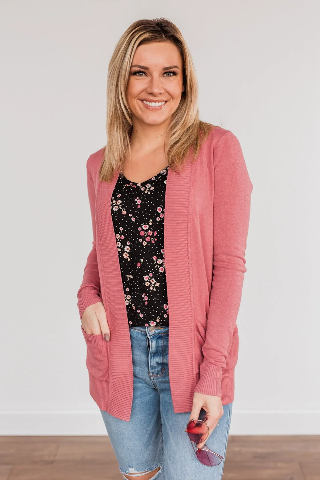 Light Weight Open Front Cardigan- Dusty Rose