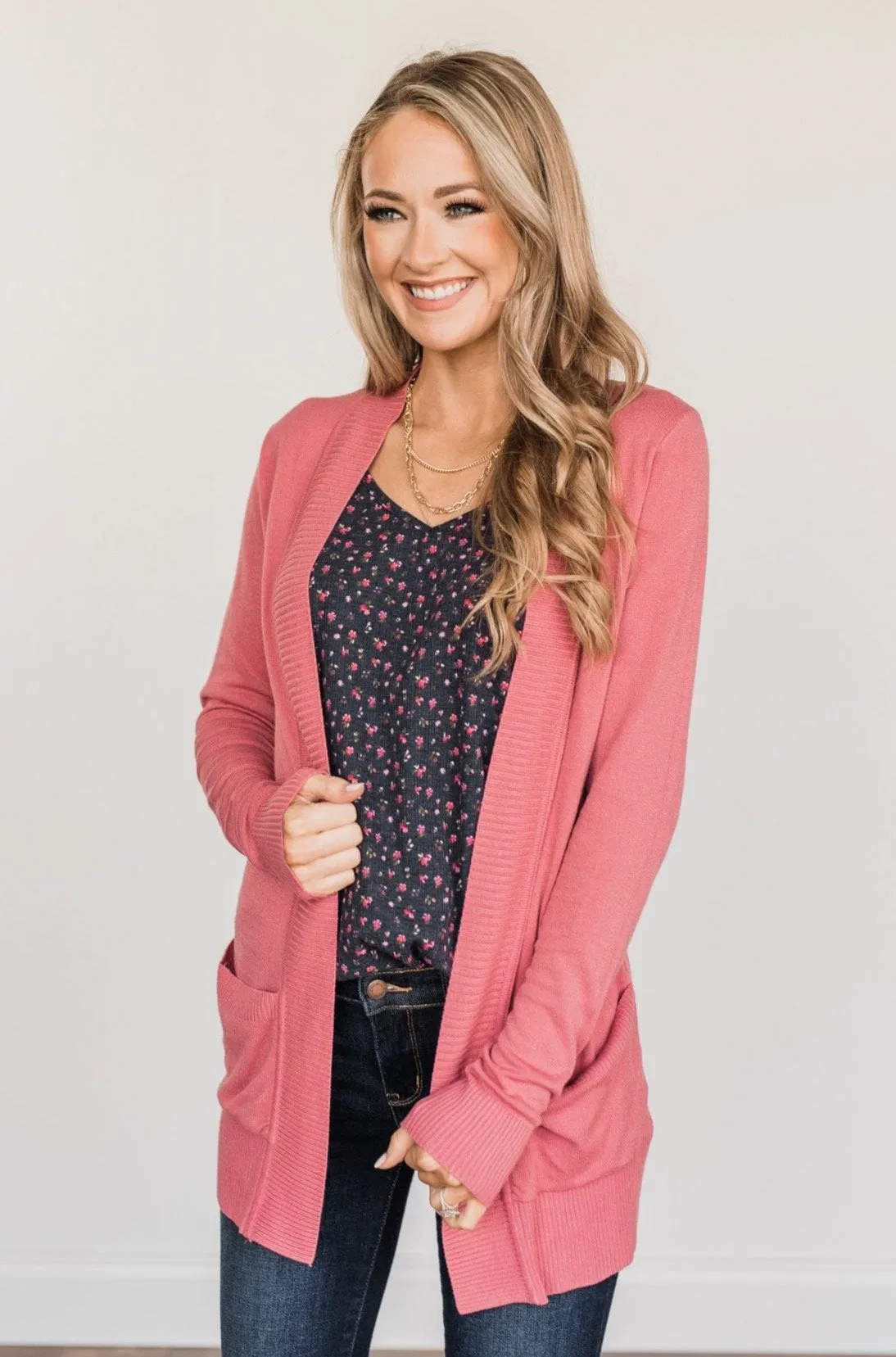 Light Weight Open Front Cardigan- Dusty Rose