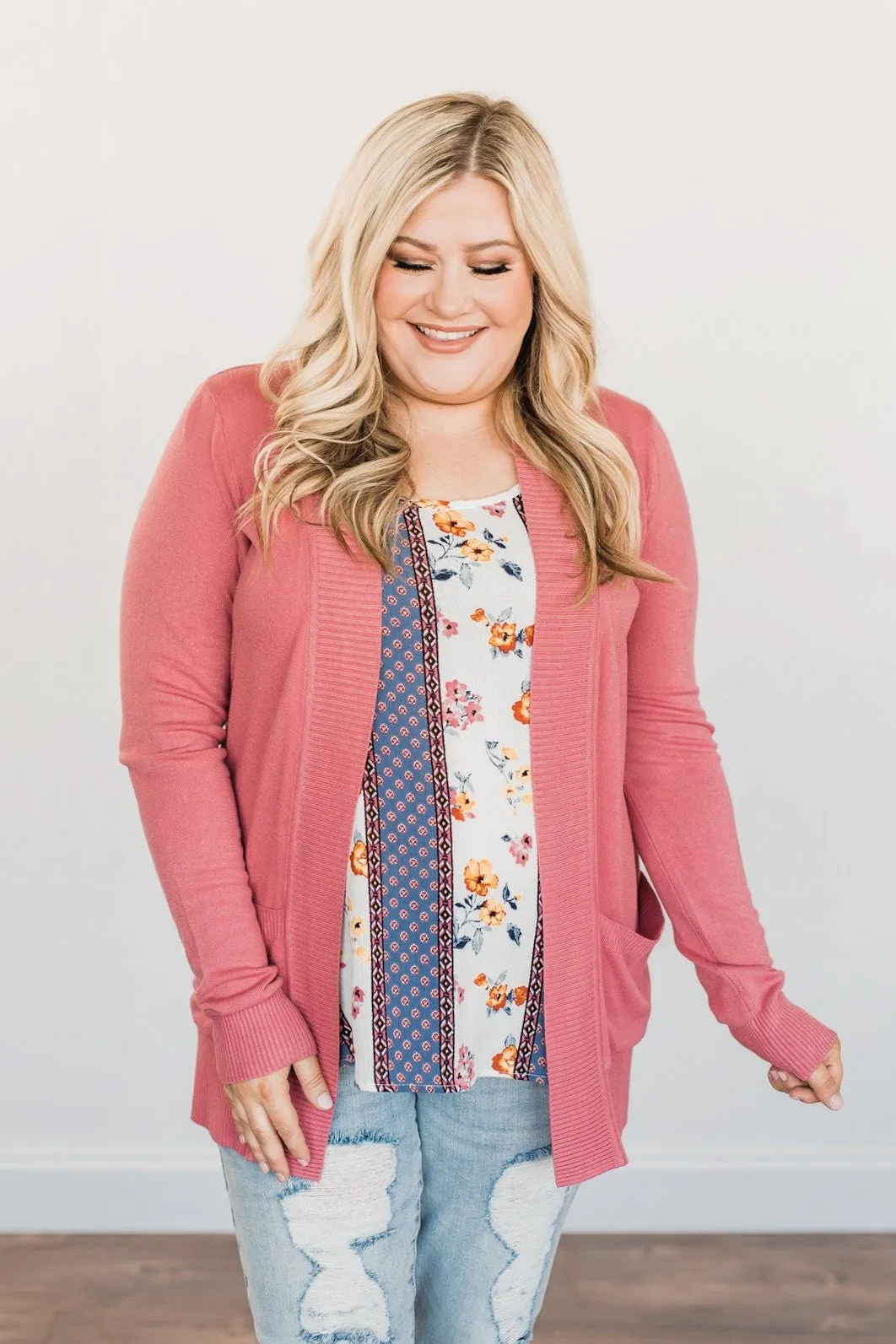 Light Weight Open Front Cardigan- Dusty Rose