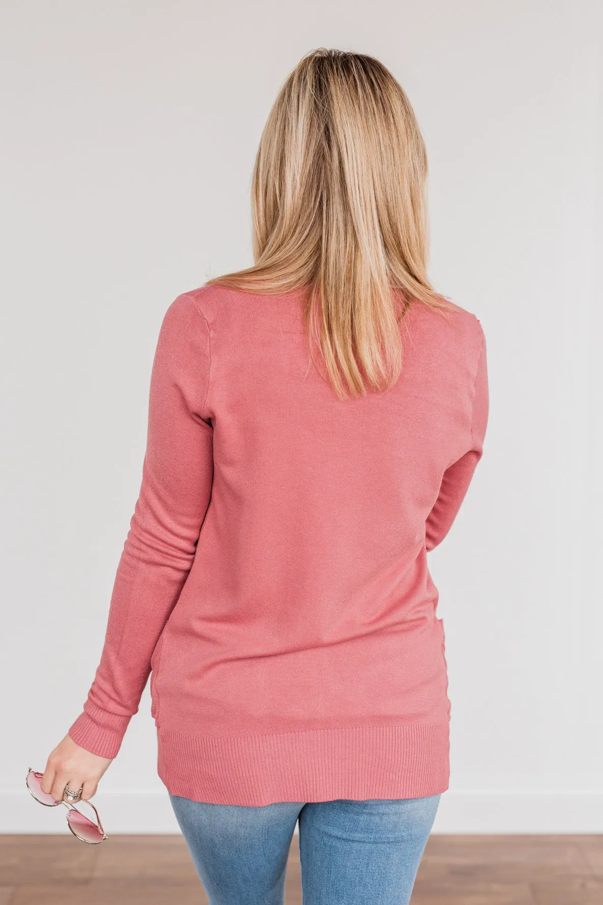 Light Weight Open Front Cardigan- Dusty Rose