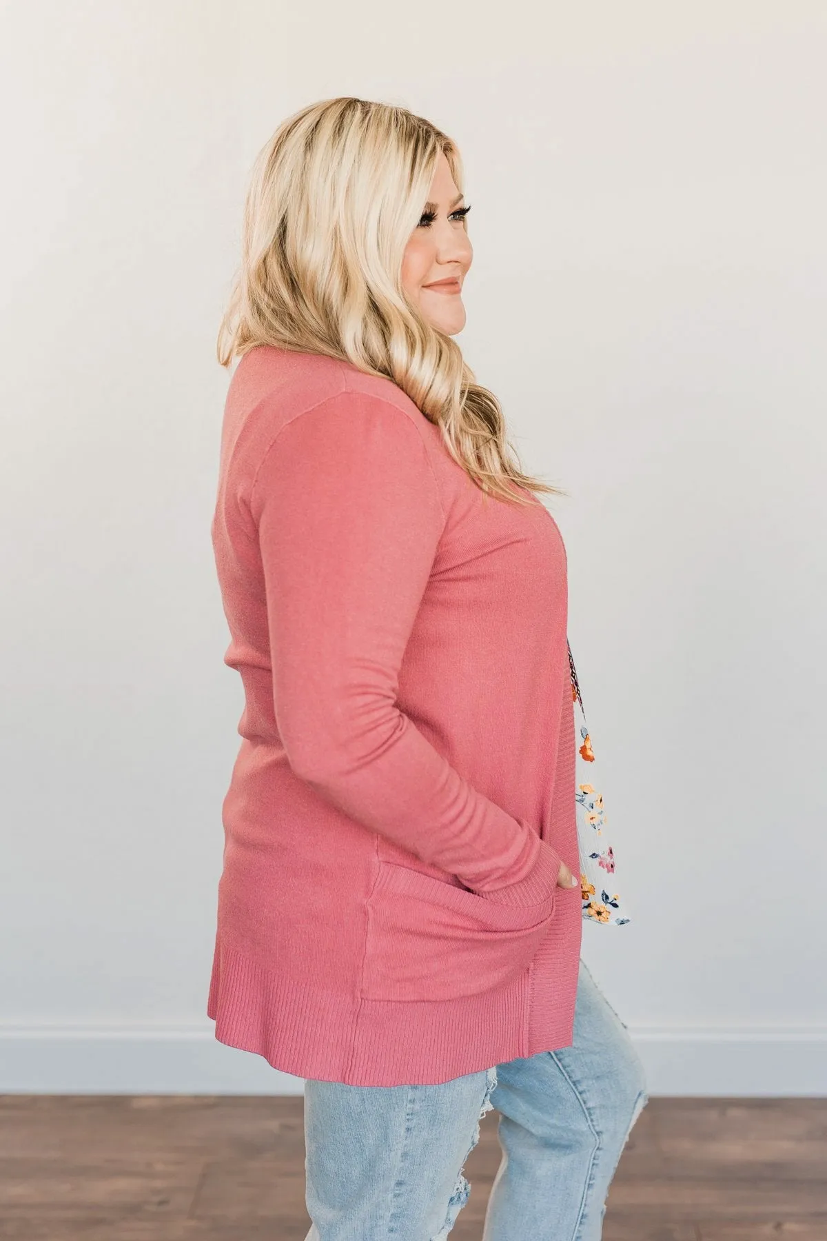 Light Weight Open Front Cardigan- Dusty Rose