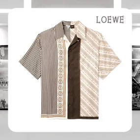 LOEWE  |Stripes Silk Long Sleeves Logo Luxury Shirts