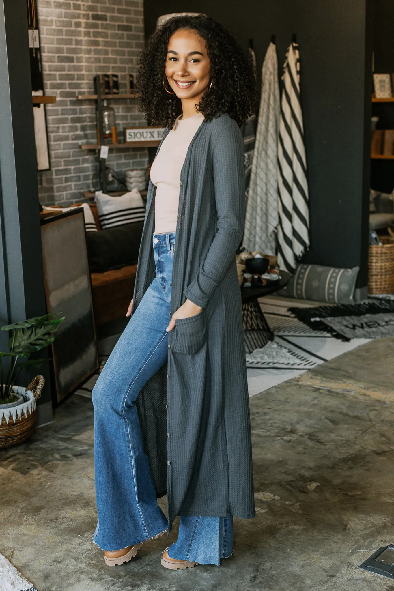 Long Open Front Pocket Cardigan - 2 Colors