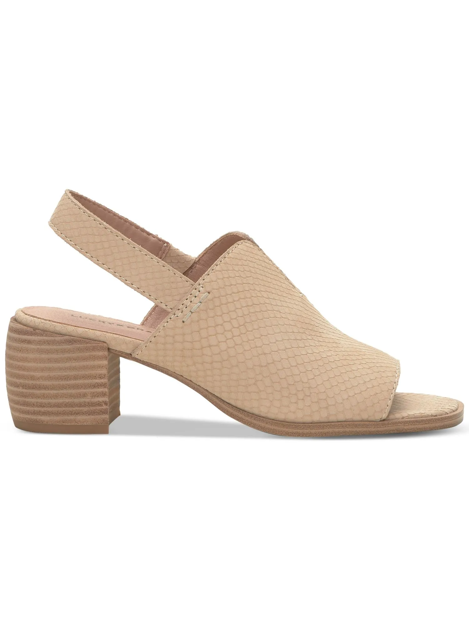 LUCKY BRAND Womens Beige V-Notch Detail At Vamp Goring Padded Jaila Round Toe Stacked Heel Slip On Leather Slingback M