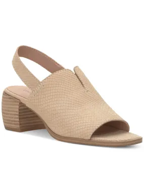 LUCKY BRAND Womens Beige V-Notch Detail At Vamp Goring Padded Jaila Round Toe Stacked Heel Slip On Leather Slingback M