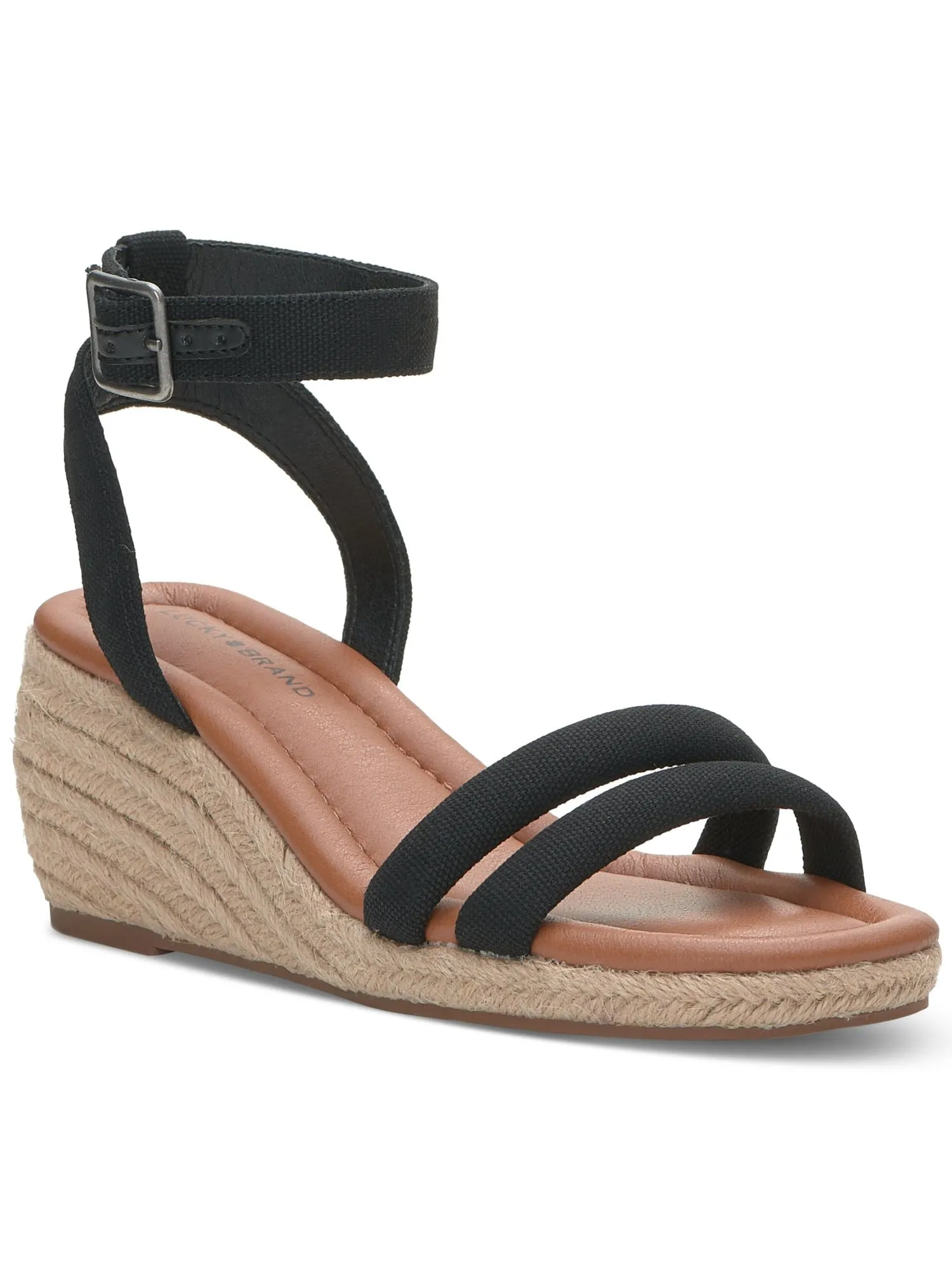 LUCKY BRAND Womens Black Ankle Strap Padded Nasli Round Toe Wedge Buckle Espadrille Shoes M