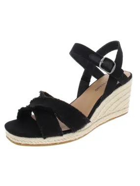 LUCKY BRAND Womens Black Woven 1/2 Platform Frayed Trim Ankle Strap Slingback Jute Adjustable Strap Cushioned Margaline Round To