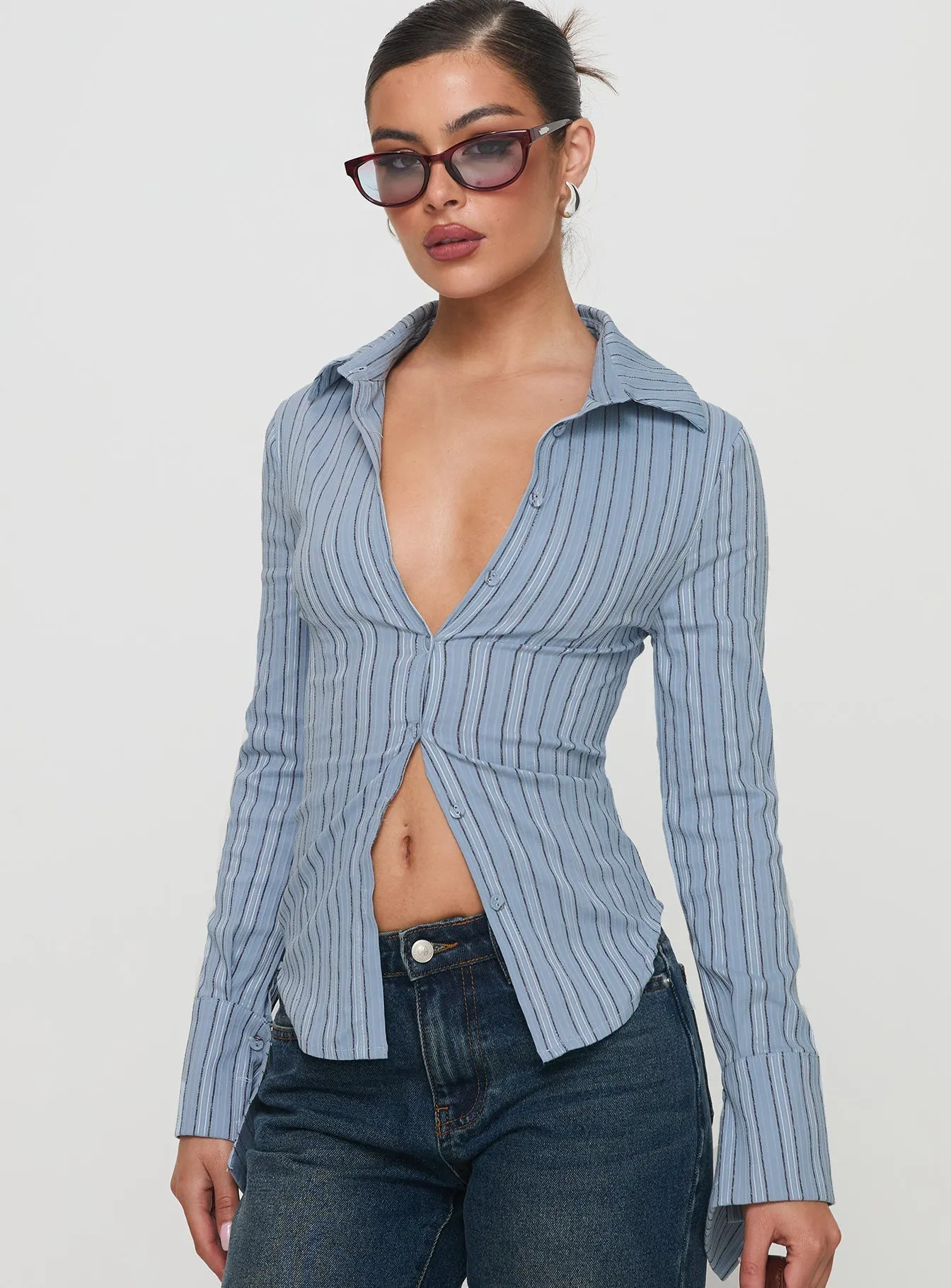 Madlin Long Sleeve Top Blue Stripe