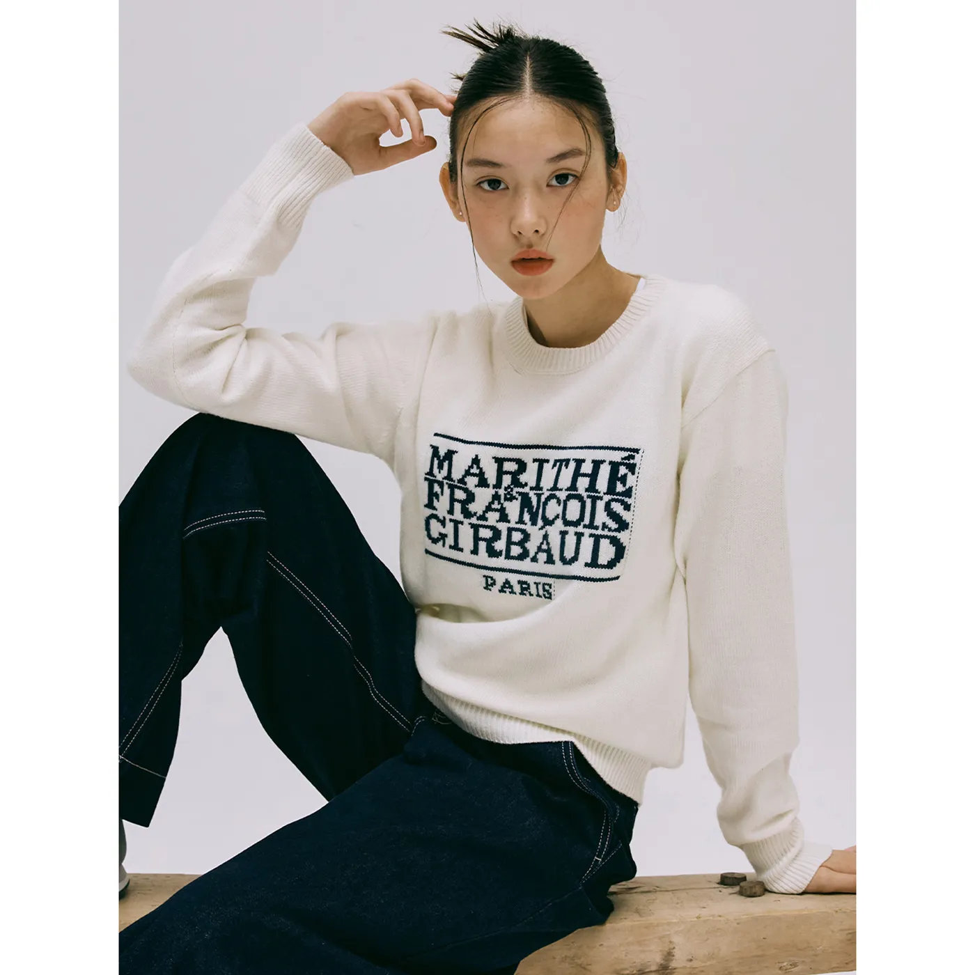 Marithe + Francois Girbaud  |Crew Neck Casual Style Unisex Wool Nylon Rib Street Style