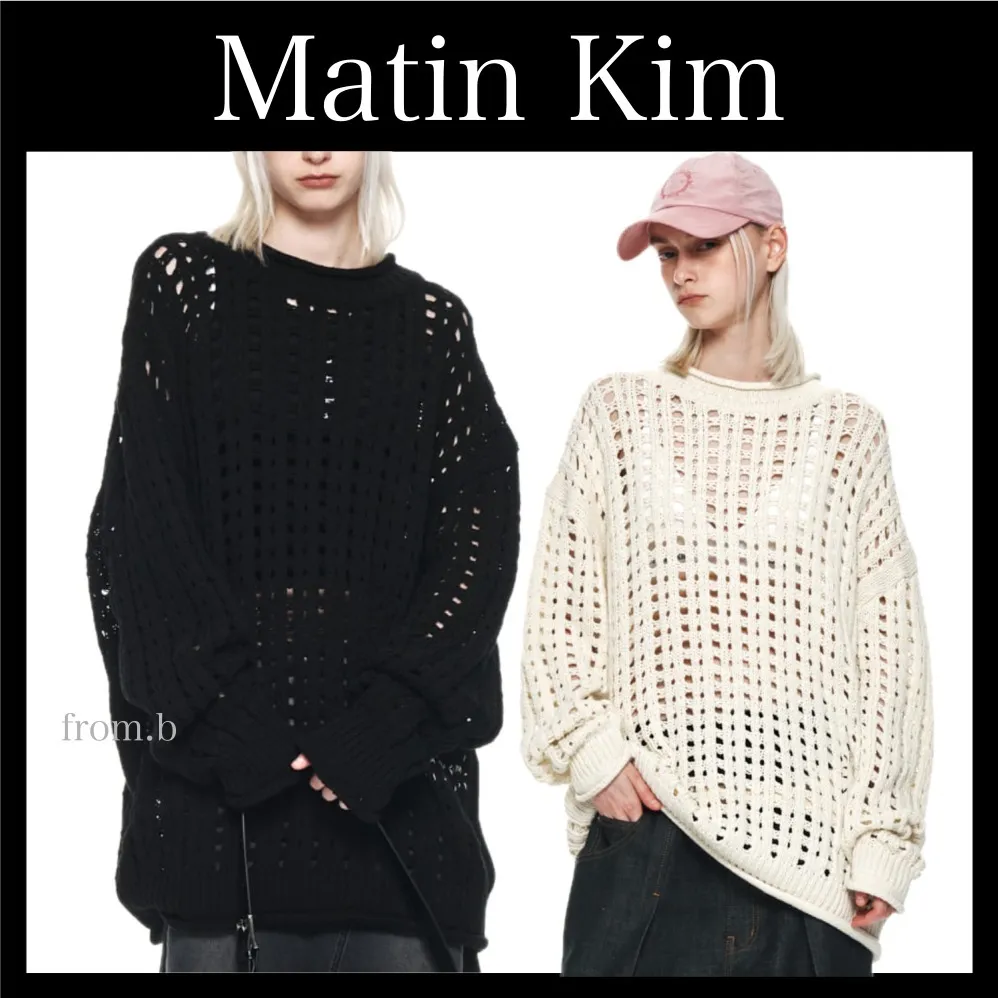 Matin Kim  |Crew Neck Casual Style Rib Street Style Long Sleeves Plain