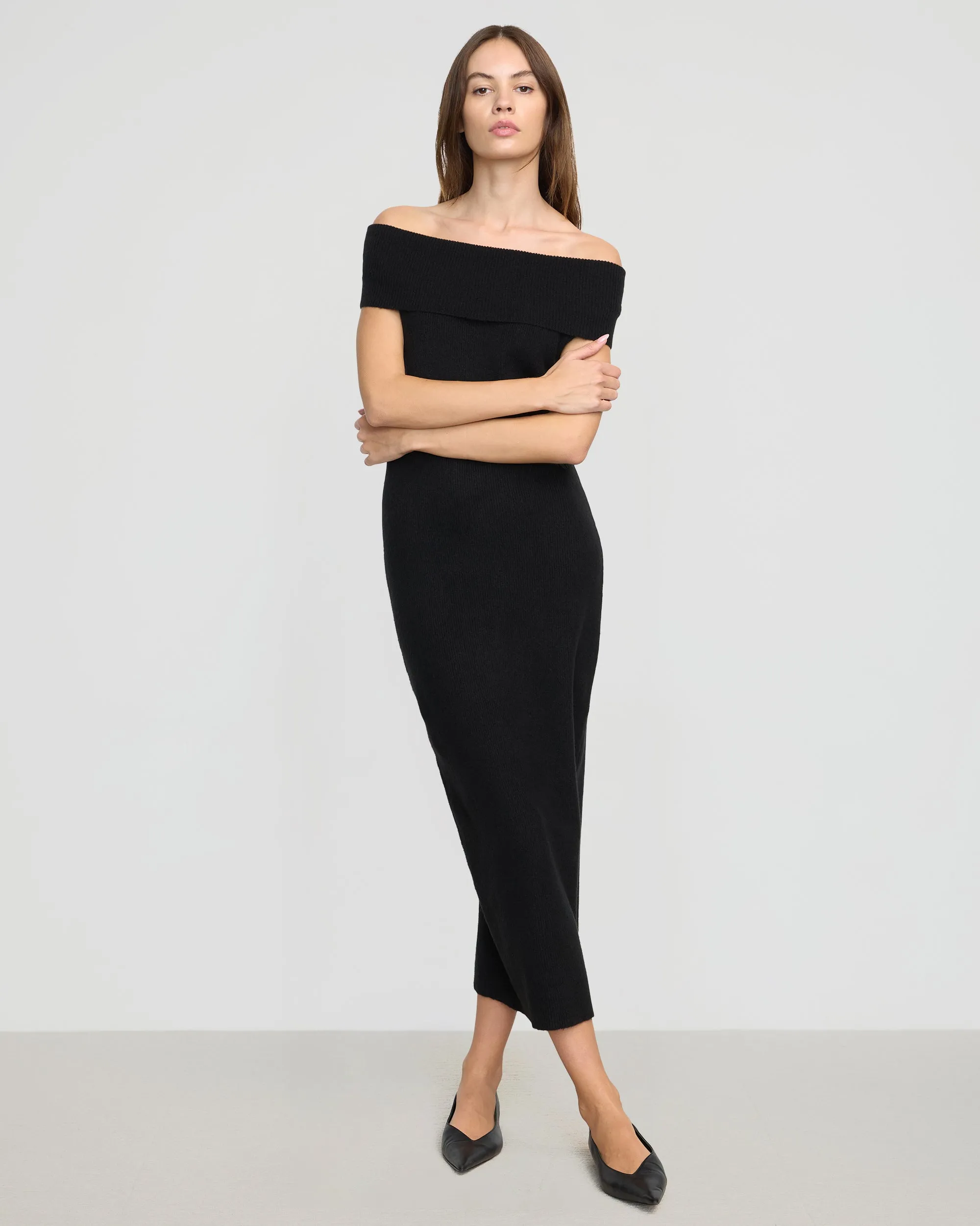 Micah Off-Shoulder Sweater Dress | Black