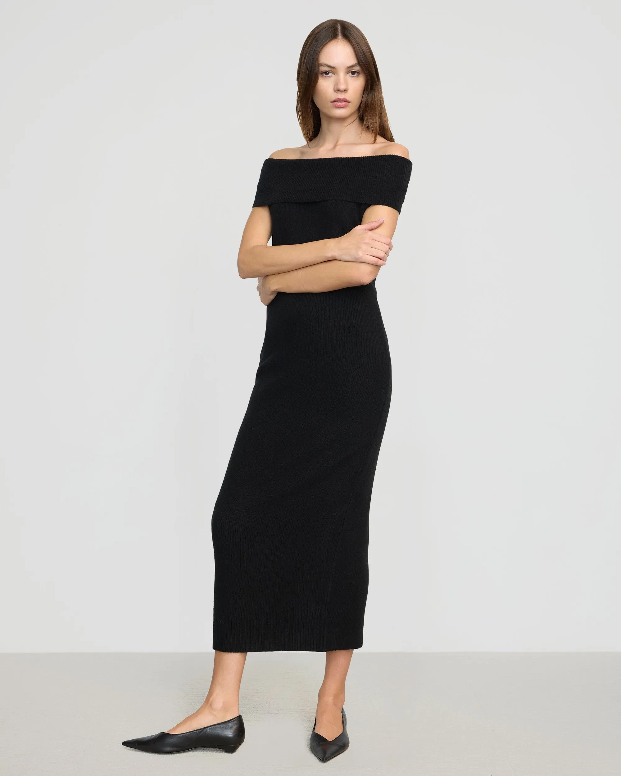 Micah Off-Shoulder Sweater Dress | Black