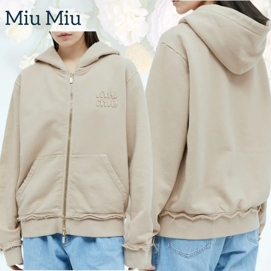 MiuMiu  |Monogram Unisex Rib Street Style Bi-color Long Sleeves Plain