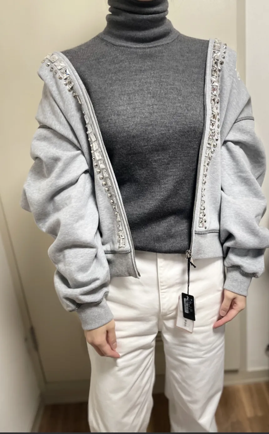 MiuMiu  |Pullovers Unisex Sweat Blended Fabrics Studded Street Style