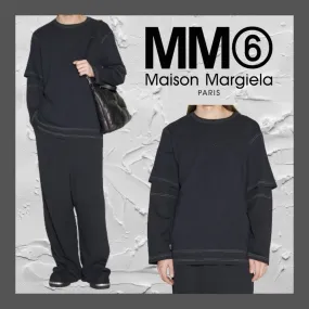 MM6 Maison Margiela  |Crew Neck Pullovers Street Style U-Neck Long Sleeves Plain