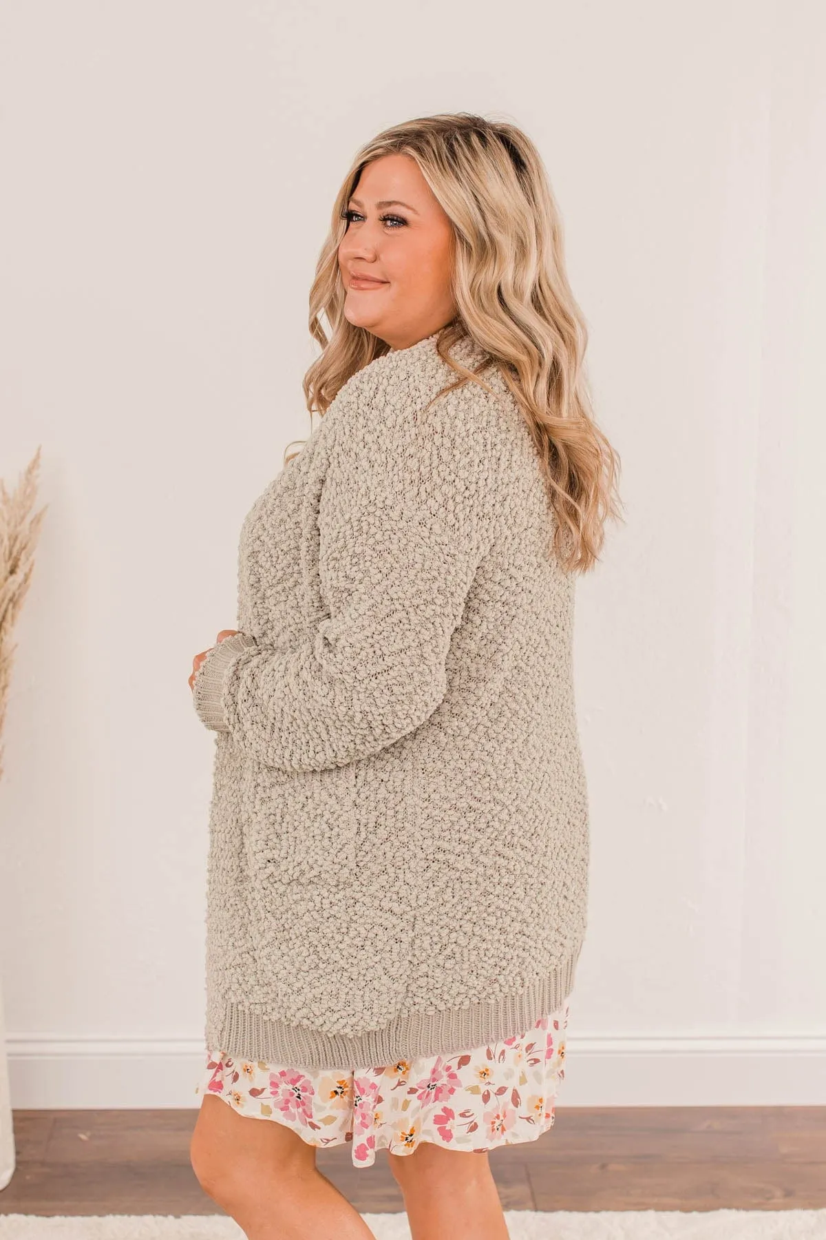 Movie Date Popcorn Knit Cardigan- Dusty Taupe